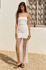 Load image into Gallery viewer, Toki Strapless Fringe Mini Dress - White
