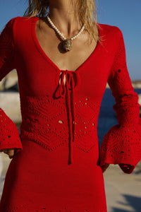 Milah V-Neck Knit Mini Dress - Red