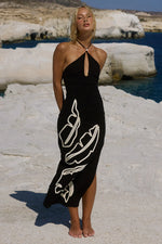 Load image into Gallery viewer, Bronte keyhole Halter Midi Dress - Black
