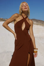 Load image into Gallery viewer, Kamilia Keyhole Twist Maxi Dress - Chocolate
