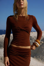 Load image into Gallery viewer, Kamilia Twist Long Sleeve Top - Chocolate

