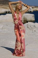 Load image into Gallery viewer, Kaeli Tie Front Halter Maxi Dress - Kaeli Berry
