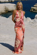 Load image into Gallery viewer, Kaeli Tie Front Halter Maxi Dress - Kaeli Berry
