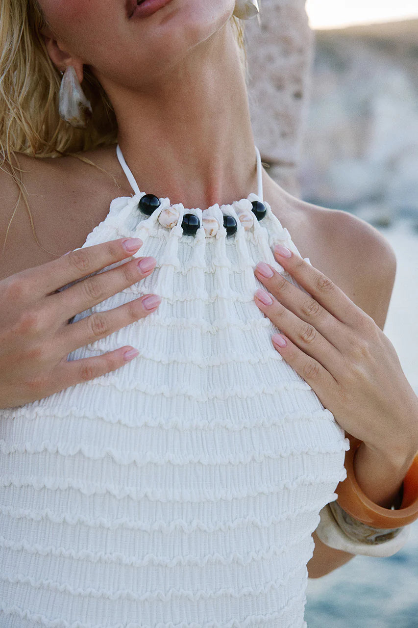 Adalee Ruffle Texture Maxi Dress - White