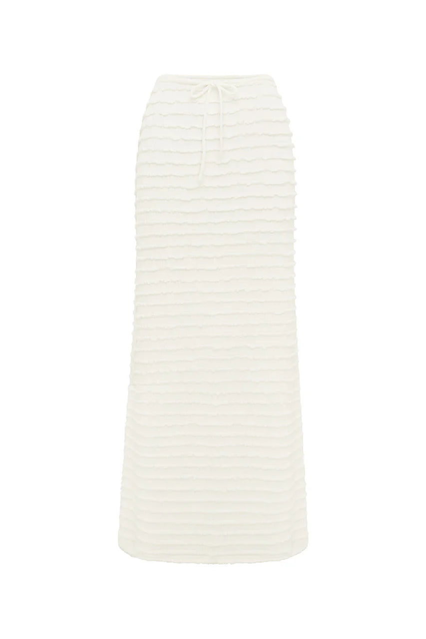 Adalee Ruffle Texture Maxi Skirt - White