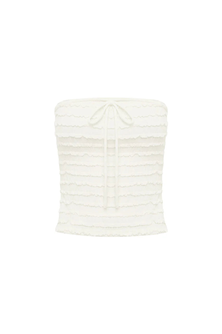Adalee Ruffle Texture Strapless Top - White