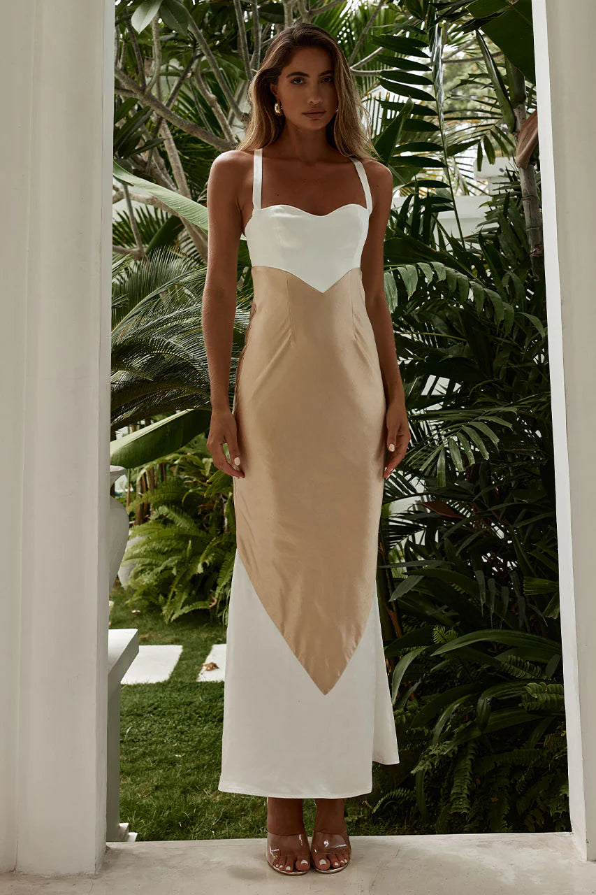 Evita Maxi Dress - White/Sand