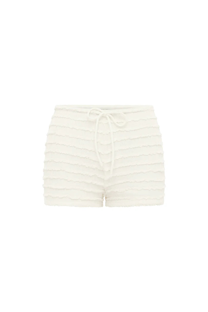 Adalee Ruffle Texture Hot Short - White
