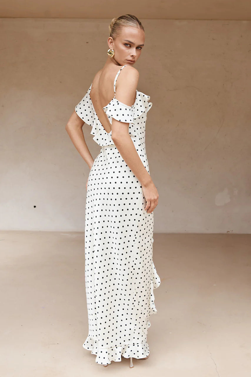 Karlita Maxi Dress - White Polka