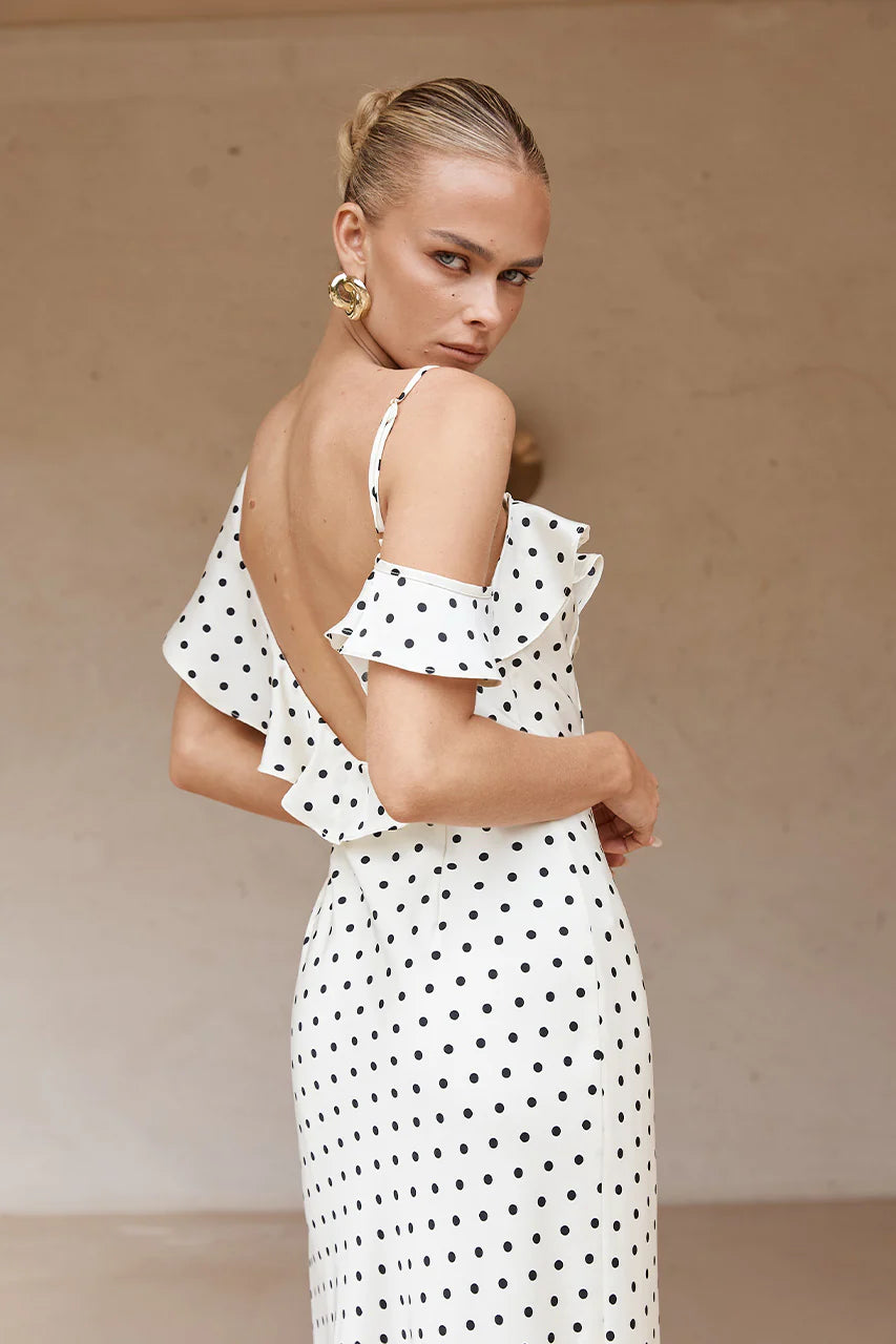 Karlita Maxi Dress - White Polka