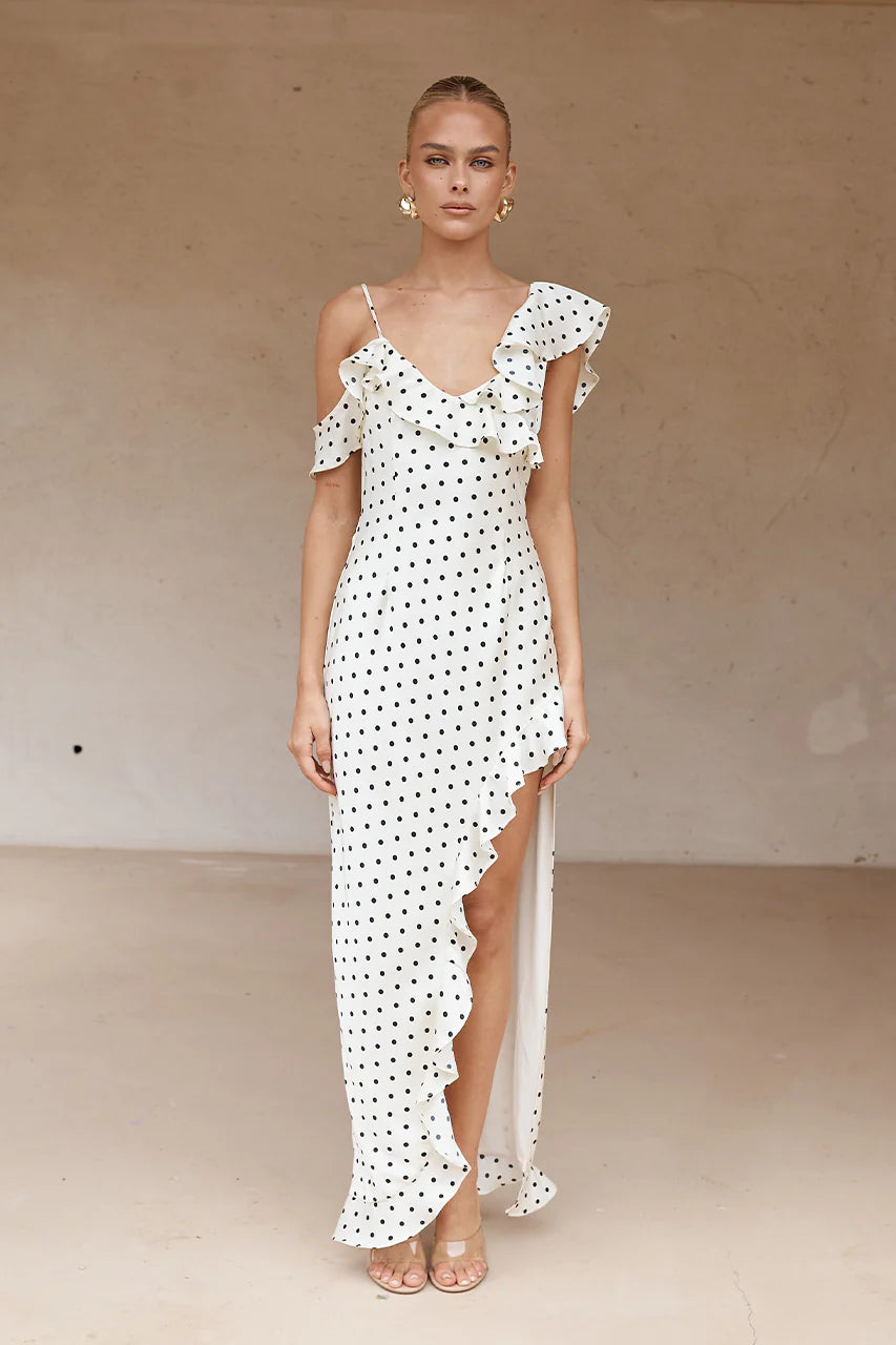 Karlita Maxi Dress - White Polka