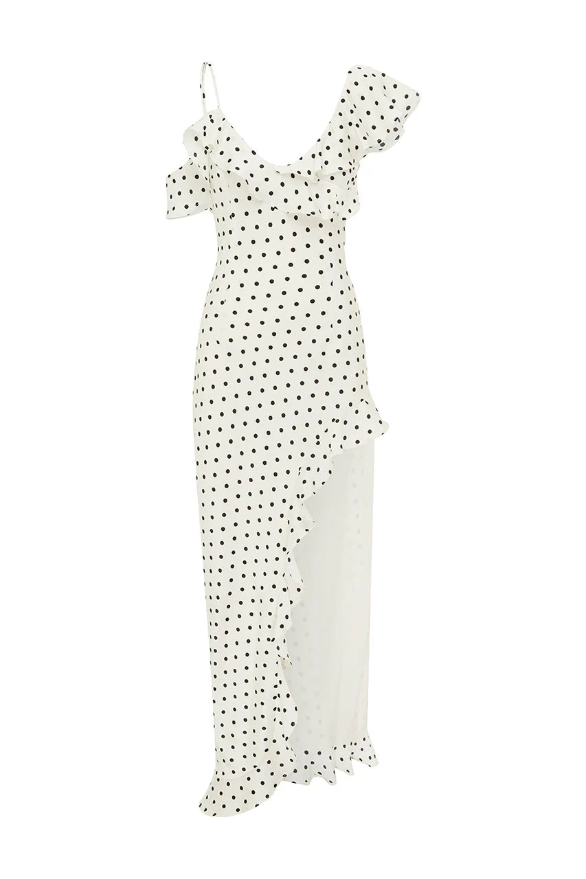 Karlita Maxi Dress - White Polka