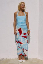 Load image into Gallery viewer, Evie Halter Ruched Midi Dress - Amoree Red
