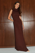 Load image into Gallery viewer, Vayda High Neck Maxi Dress - Bitter Chocolate

