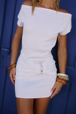 Load image into Gallery viewer, Kamryn Side Tie Knit Mini Dress - White
