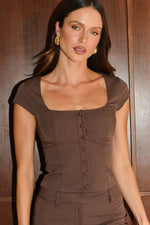 Load image into Gallery viewer, Hampton Scoop Button Down Top - Bitter Chocolate
