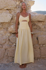 Load image into Gallery viewer, Adora Strappy Shirred Maxi Dress - Lemon
