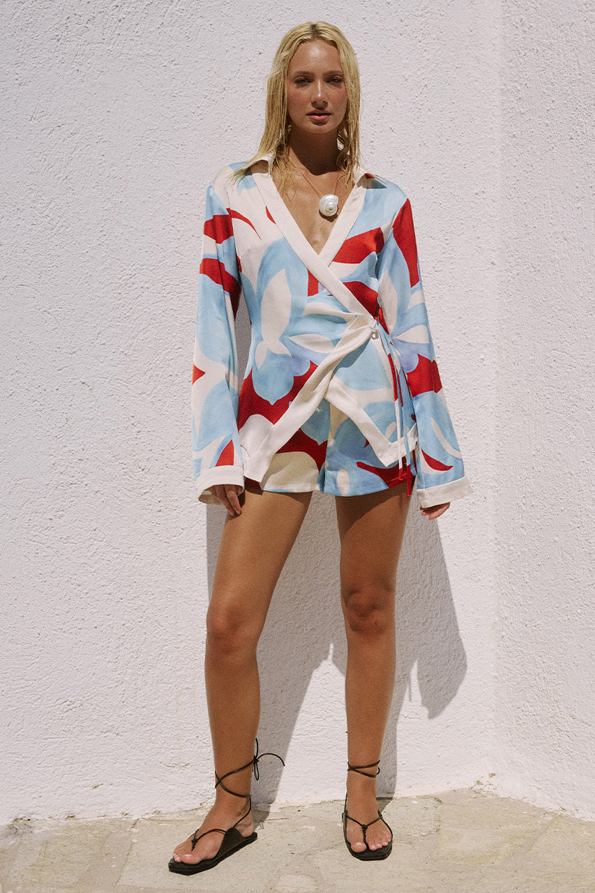 Amoree Long Sleeve Wrap Shirt - Amoree Red