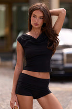 Load image into Gallery viewer, Serene Fold Over Shorts  - Black
