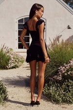 Load image into Gallery viewer, Armello V Neck Frill Mini Dress - Black
