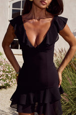 Load image into Gallery viewer, Armello V Neck Frill Mini Dress - Black
