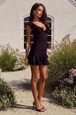 Load image into Gallery viewer, Armello V Neck Frill Mini Dress - Black
