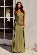 Load image into Gallery viewer, Mazini Deep Plunge Maxi Dress - Olive
