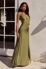 Load image into Gallery viewer, Mazini Deep Plunge Maxi Dress - Olive
