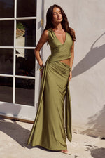 Load image into Gallery viewer, Mazini Deep Plunge Maxi Dress - Olive
