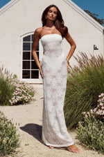 Load image into Gallery viewer, Zelina Strapless Lace Maxi Dress - White
