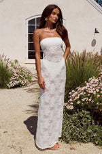 Load image into Gallery viewer, Zelina Strapless Lace Maxi Dress - White
