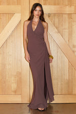 Load image into Gallery viewer, Arlowe Faux Wrap Maxi Dress - Chocolate
