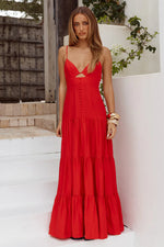 Load image into Gallery viewer, Kanah V-Neck Tiered Maxi Dress - Red
