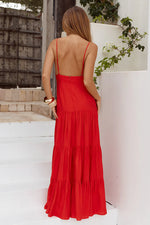 Load image into Gallery viewer, Kanah V-Neck Tiered Maxi Dress - Red
