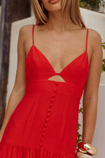 Load image into Gallery viewer, Kanah V-Neck Tiered Maxi Dress - Red
