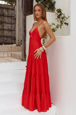 Load image into Gallery viewer, Kanah V-Neck Tiered Maxi Dress - Red
