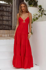 Load image into Gallery viewer, Kanah V-Neck Tiered Maxi Dress - Red
