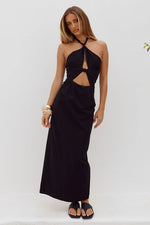 Load image into Gallery viewer, Shellie Keyhole Halter Midi Dress - Black
