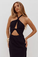 Load image into Gallery viewer, Shellie Keyhole Halter Midi Dress - Black
