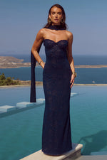 Load image into Gallery viewer, Amana Strapless Scarf Maxi Dress - Navy
