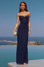 Load image into Gallery viewer, Amana Strapless Scarf Maxi Dress - Navy
