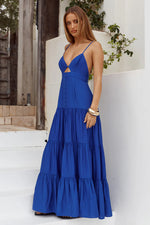 Load image into Gallery viewer, Kanah V-Neck Tiered Maxi Dress - Cobalt Blue

