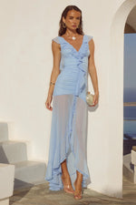 Load image into Gallery viewer, Blythe V-Neck Frill Maxi Dress - Bluebell
