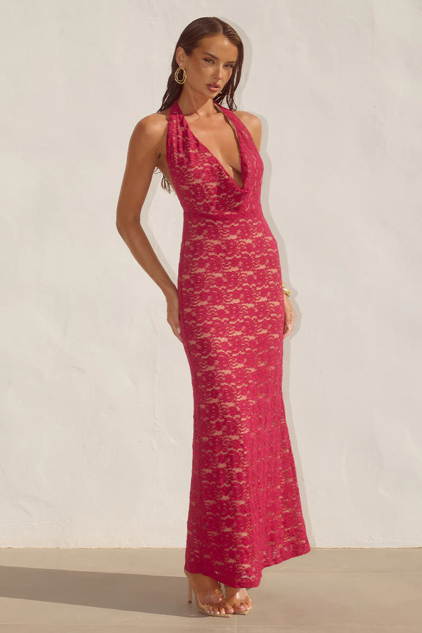 Kylo Plunge Cowl Maxi Dress - Berry