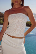 Load image into Gallery viewer, Loana Lace Trim Strapless Top - White
