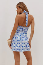 Load image into Gallery viewer, Beril Halter Fitted Mini Dress - Lola Blue
