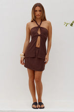 Load image into Gallery viewer, Etallia Elasticated Mini Skirt - Chocolate
