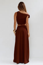 Load image into Gallery viewer, Azariah Side Tie Maxi Skirt - Chocolate
