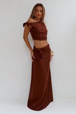 Load image into Gallery viewer, Azariah Side Tie Maxi Skirt - Chocolate
