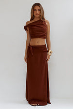 Load image into Gallery viewer, Azariah Side Tie Maxi Skirt - Chocolate
